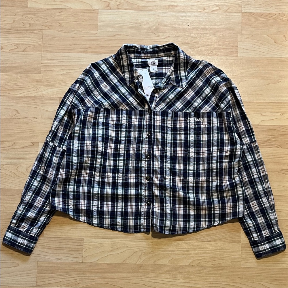 Urban Outfitters BDG Top Women's L Flannel Long Sleeve Crop Oversized  NWT